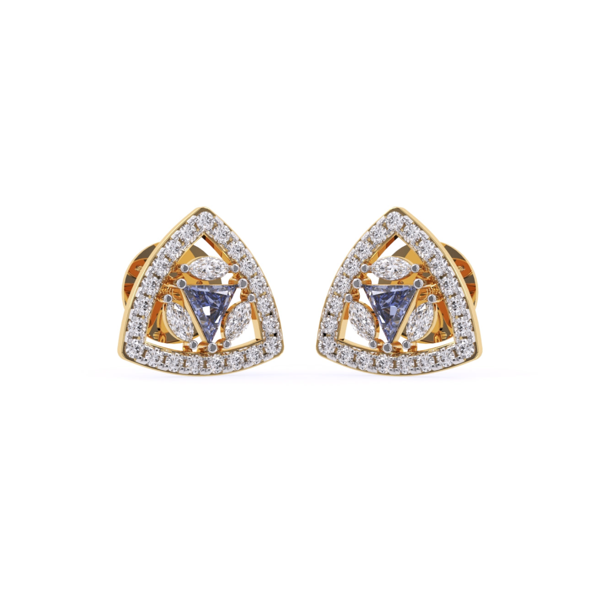 Halo Triangle Diamond Stud Earrings with Mixed Diamond Shapes